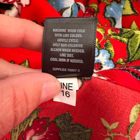 Womens Dress Size 16 Red Floral Tropical Vacation Resort Ready Packable - Picture 8 of 8